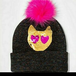 2 Cat Emojination flip sequin winter beanie hats